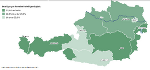 Karte Österreichs: Darstellung der Beteiligung an formeller Freiwilligenarbeit nach Bundesländern.