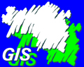 Logo des Steiermärkischen GIS-Systems: grüne Schrift auf blauem Grund mit grafischem Element.