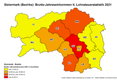 Durchschnittliches Einkommen lt. Lohnsteuerstatistik 2021