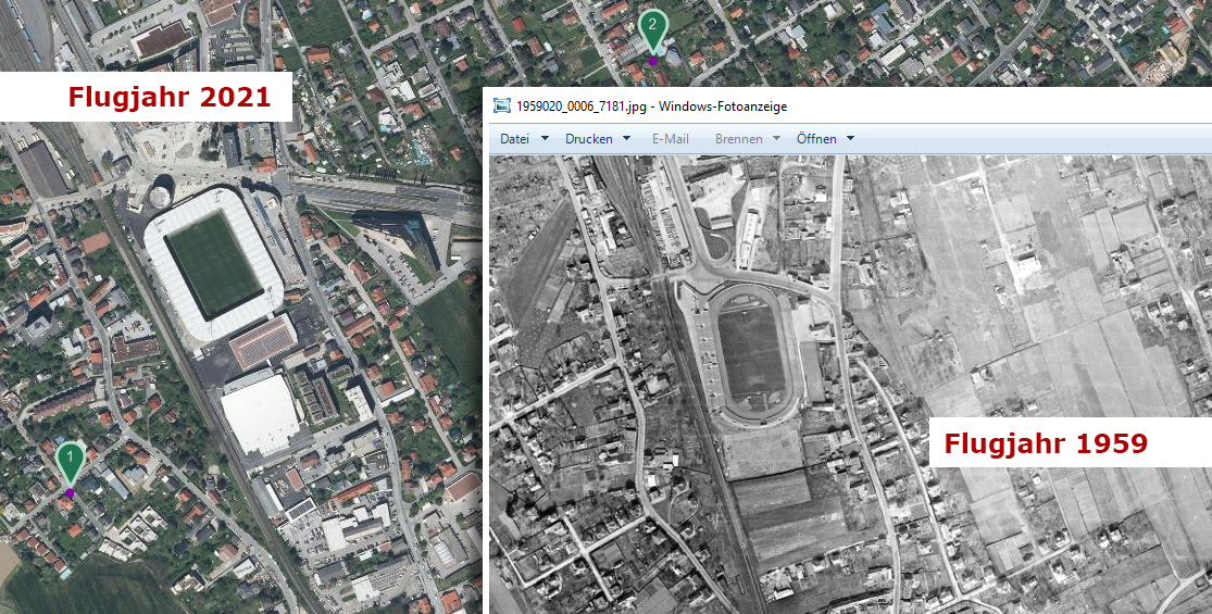 Luftbild Vergleich Stadion in Graz